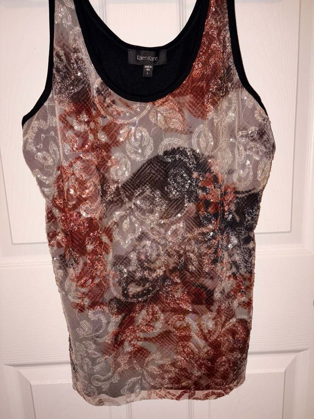 Karen Kane Sequin Floral Mesh Front Tank Top Size L